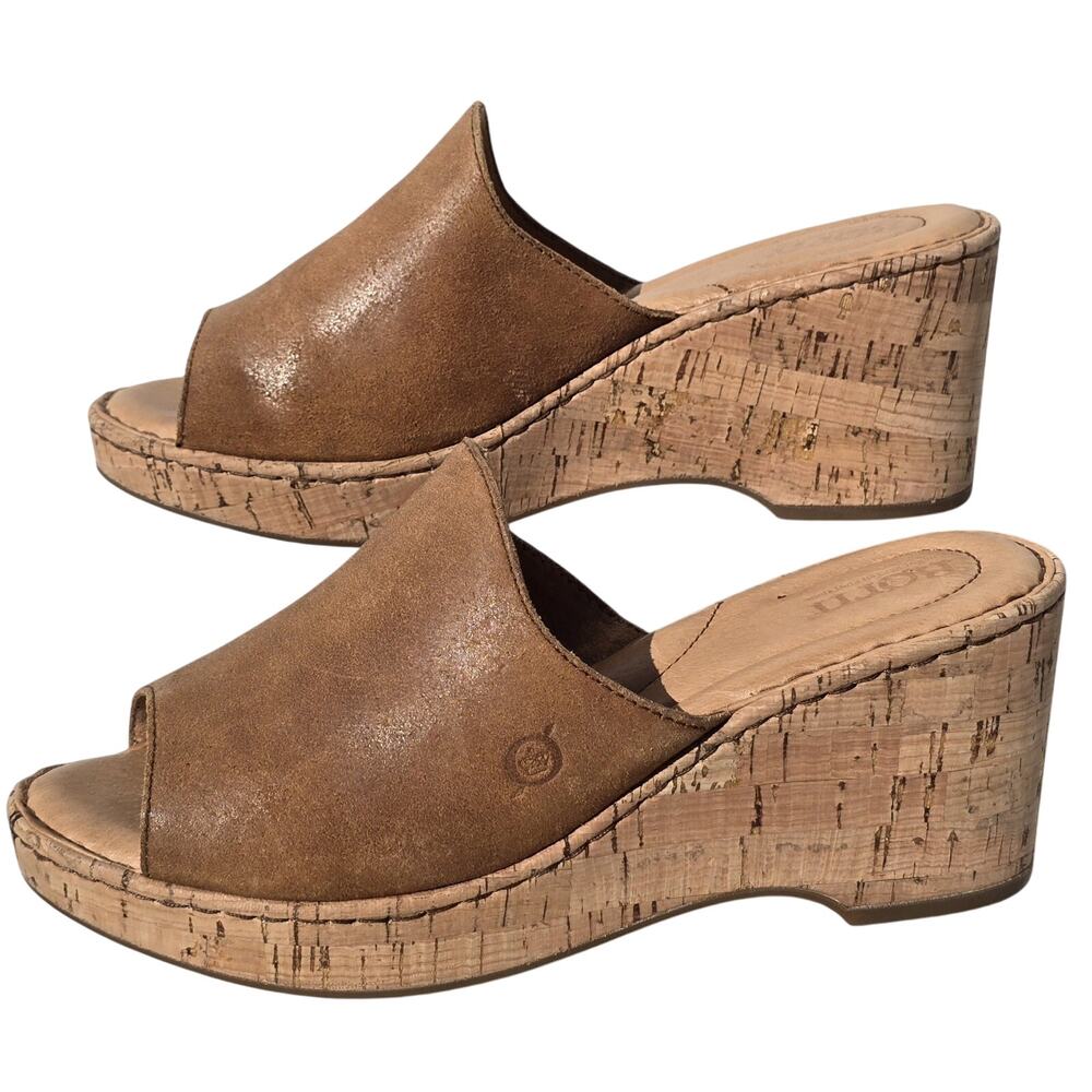 Børn B.O.C. SANDALS/MULES Tan Leather & Cork Wedge Heels SZ 9